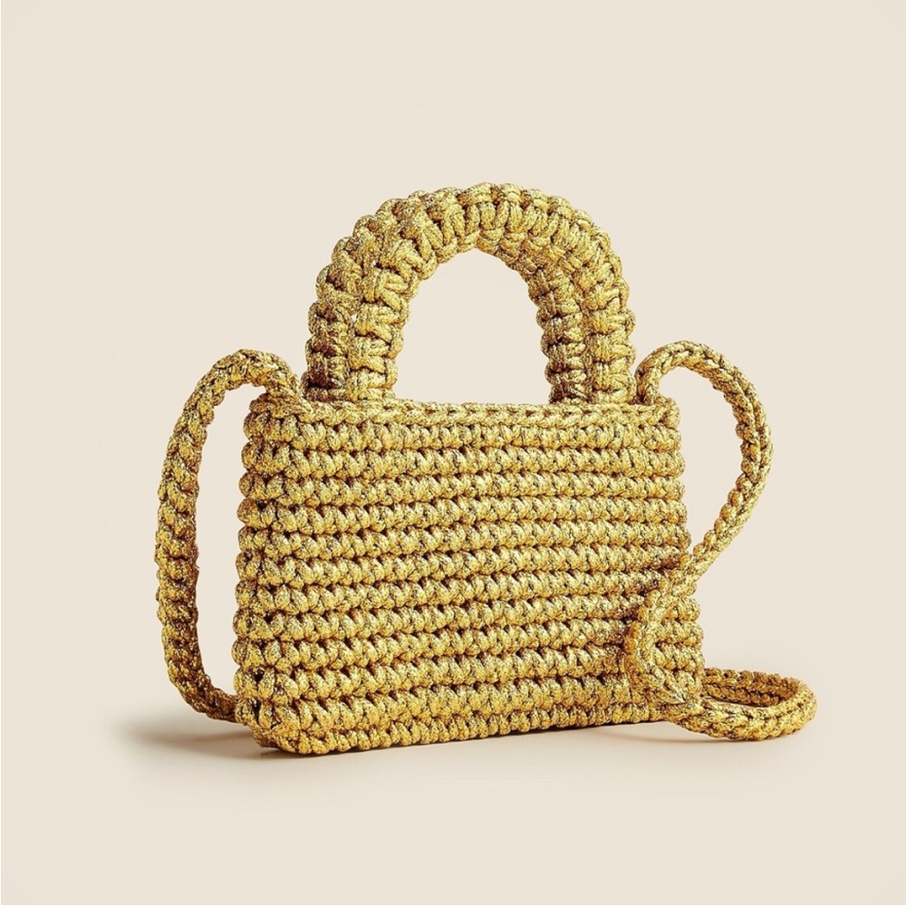 J.crew Cadiz Handwoven Phone Tote Bag Metallic Gold crossbody